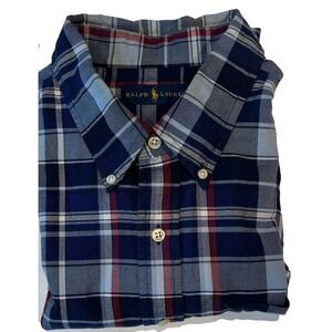 Ralph Lauren Men's Short Sleeve Oxford Shirt XXL Blue Plaid‎ Polo Pony Logo
